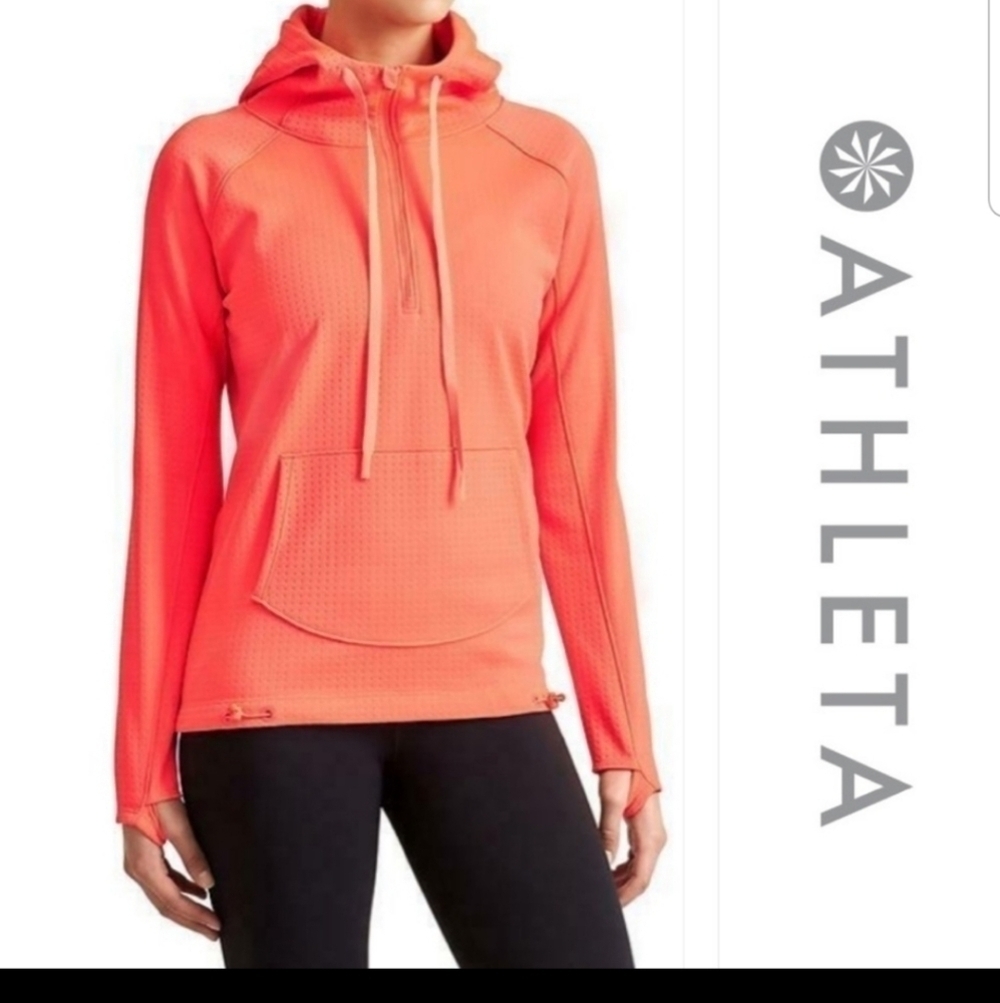ATHLETA Atmosphere Anorak Half Zip Pullover neon orange fleece lined Size XXS